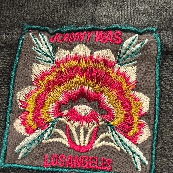 Johnny was Embroidered Floral Hooded Sweatshirt - Charcoal Gray - Picture 7 of 9